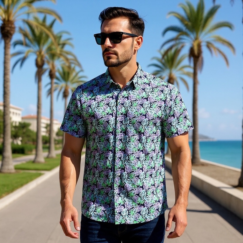 Mizzen+Main Mens XL Trim Fit Monstera‎ Leaf Performance SS Shirt 1KS-0531